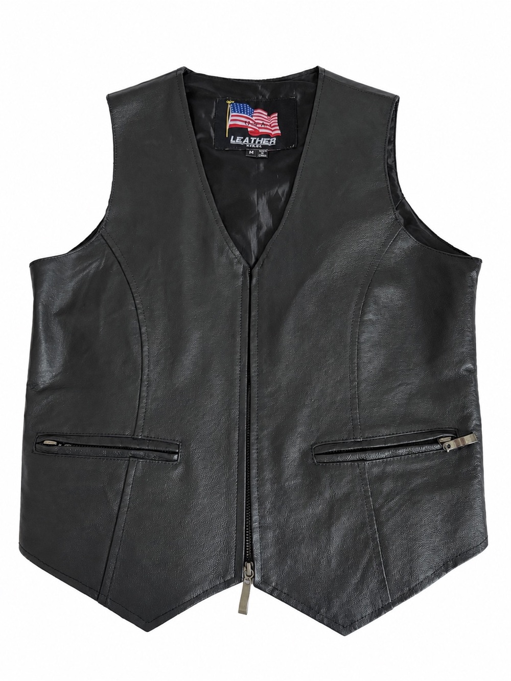 Leather USA Black 100% genuine leather vest size M